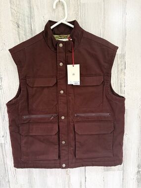 Woolrich Men’s Size Small Full Zip Lined Vest In Brown Multi Pockets NWT